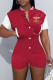 Red Fashion Street Print Letter Mandarin Collar Rompers