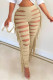 Khaki Fashion Casual Solid Tassel Ripped Hollowed Out Skinny High Waist Pencil Trousers
