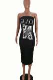 Red Sexy Print Patchwork Strapless One Step Skirt Dresses