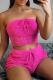 Pink Sexy Solid Frenulum Strapless Sleeveless Two Pieces
