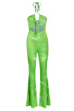 Ginger Fashion Sexy Print Bandage Hollowed Out Backless Halter Regular Jumpsuits