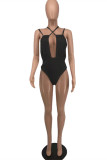 Purple Fashion Sexy Solid Hollowed Out Backless Halter Sleeveless Two Pieces