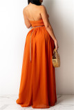 Orange Sexy Casual Solid Backless Strapless Regular Jumpsuits