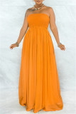 Tangerine Red Sexy Casual Solid Backless Strapless Regular Jumpsuits