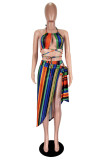 Colour Fashion Sexy Striped Print Hollowed Out Backless Swimwears Three-piece Set (Without Paddings)