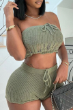 Pink Sexy Solid Frenulum Strapless Sleeveless Two Pieces