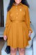 Orange Fashion Elegant Print With Belt Turndown Collar Shirt Dress Dresses