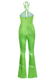 Ginger Fashion Sexy Print Bandage Hollowed Out Backless Halter Regular Jumpsuits