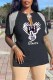 Black Fashion Casual Character Tassel V Neck T-Shirts