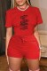 Red Fashion Casual Print Letter O Neck Short Sleeve Two Pieces
