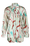 Purple Casual Print Patchwork Buckle Turndown Collar Long Sleeve Two Pieces
