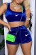Peacock Blue Fashion Sportswear Print Patchwork U Neck Sleeveless Two Pieces