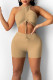 Khaki Sexy Sportswear Solid Patchwork Draw String Fold O Neck Sleeveless Two Pieces
