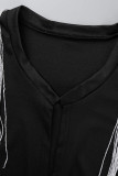 Black Fashion Sexy Solid Tassel Bandage Patchwork V Neck Short Sleeve Two Pieces
