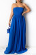 Blue Sexy Casual Solid Backless Strapless Regular Jumpsuits