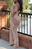 Purple Fashion Sexy Solid Hollowed Out Backless Halter Sleeveless Two Pieces