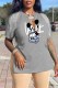 Grey Fashion Casual Character Tassel V Neck T-Shirts