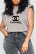 Grey Fashion Casual Print Letter O Neck T-Shirts