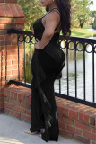Purple Fashion Sexy Solid Hollowed Out Backless Halter Sleeveless Two Pieces
