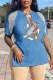 Blue Fashion Casual Character Tassel V Neck T-Shirts