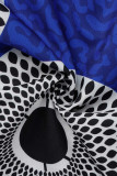 Blue Elegant Print Patchwork Off the Shoulder A Line Dresses