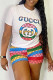 White Fashion Casual Print Letter O Neck Short Sleeve Two Pieces