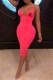 Rose Red Fashion Sexy Print Letter V Neck One Step Skirt Dresses