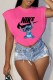Rose Red Fashion Street Character Print Letter O Neck T-Shirts