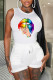 White Casual Print Patchwork O Neck Sleeveless Two Pieces