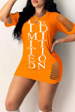 Red Casual Street Print Hollowed Out Patchwork O Neck T-shirt Dress Dresses
