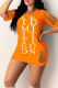 Tangerine Casual Street Print Hollowed Out Patchwork O Neck T-shirt Dress Dresses