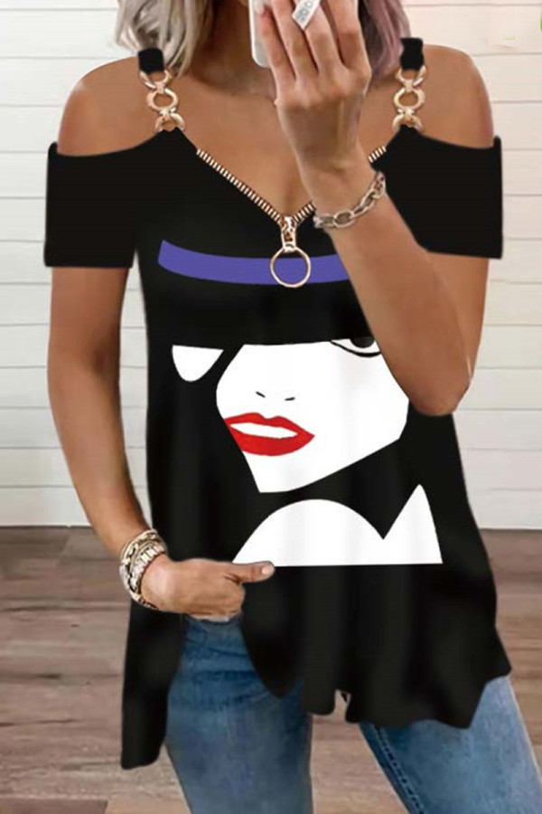 Purple Casual Print Patchwork Spaghetti Strap T-Shirts
