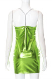 Green Fashion Sexy Solid Patchwork Chains Backless Spaghetti Strap Sleeveless Dress Dresses