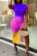 Purple Fashion Casual Gradual Change Print Slit O Neck Short Sleeve Dress