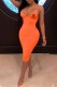 Orange Fashion Sexy Print Letter V Neck One Step Skirt Dresses