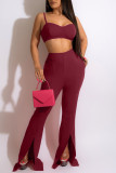 Blue Sexy Solid Patchwork Slit Spaghetti Strap Sleeveless Two Pieces
