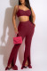 Burgundy Sexy Solid Patchwork Slit Spaghetti Strap Sleeveless Two Pieces