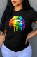 Black Fashion Casual Lips Printed Patchwork O Neck T-Shirts