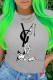 Grey Fashion Street Print Letter O Neck T-Shirts