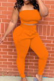Orange Sexy Casual Solid Backless Strapless Two Pieces