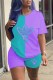 Light Purple Fashion Casual Print Patchwork O Neck Short Sleeve Two Pieces