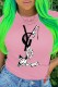 Pink Fashion Street Print Letter O Neck T-Shirts
