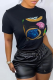 Black Fashion Street Print Patchwork O Neck T-Shirts