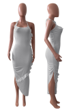 White Sexy Solid Flounce Spaghetti Strap Irregular Dress Dresses