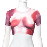 Rose Red Fashion Casual Print Basic O Neck T-Shirts