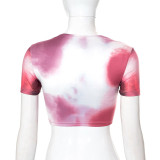 Rose Red Fashion Casual Print Basic O Neck T-Shirts