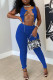 Blue Sexy Solid Bandage Patchwork Sleeveless Two Pieces