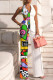 Yellow Casual Print Bandage Patchwork Backless Straight Jumpsuits