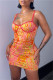 Orange Fashion Sexy Print Patchwork Backless Spaghetti Strap Sleeveless Dress