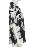 Apricot Casual Street Print Patchwork Buckle Turndown Collar Tops